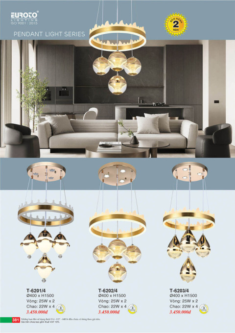 Đèn thả Euroto T-6201/4, T-6202/4, T-6203/4