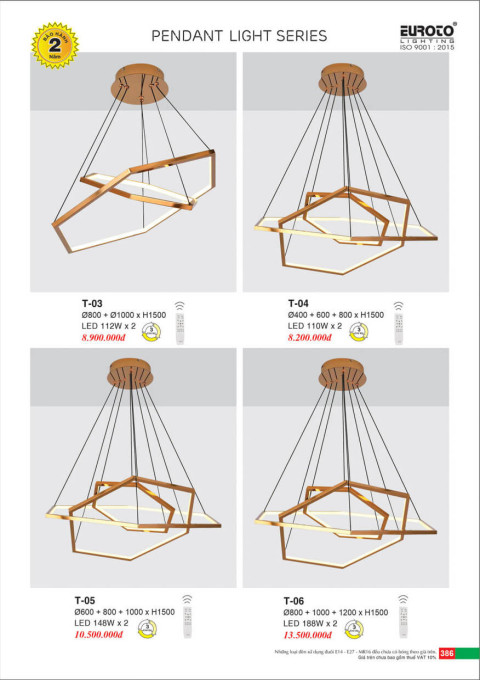 Đèn thả Euroto T-03, T-04, T-05, T-06