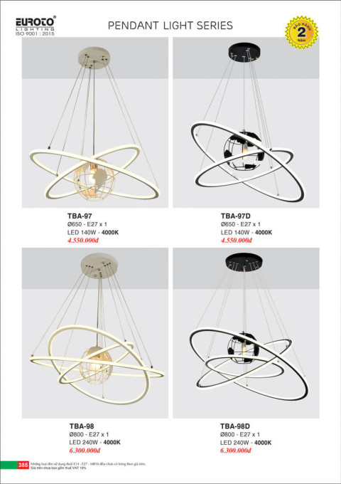 Đèn thả Euroto TBA-97, TBA-97D, TBA-98, TBA-98D