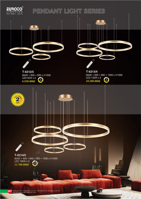 Đèn thả Euroto T-6212/3, T-6213/4, T-6214/5