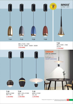 Đèn thả Euroto T-21, T-23, T-24, T-25, T-92, T-32, T-34, T-35