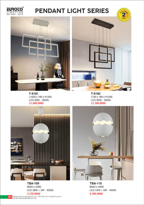 Đèn thả Euroto T-6181, T-6182, TBA-109, TBA-110