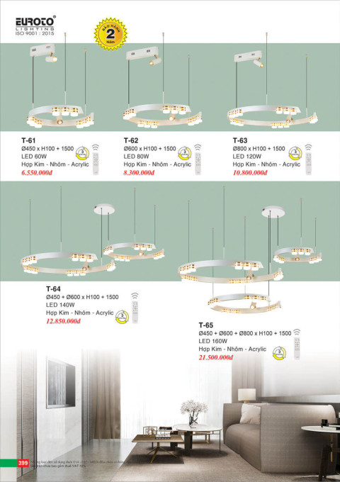 Đèn thả Euroto T-61, T-62, T-63, T-64, T-65