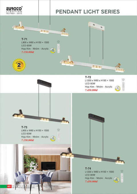 Đèn thả Euroto T-71, T-72, T-73, T-74