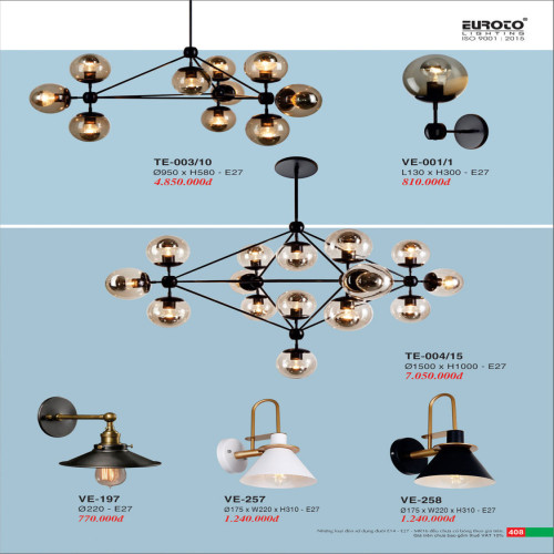 Đèn thả Euroto TE-003/10, TE-004/15, V-001/1, VE-197, VE-257, VE-258