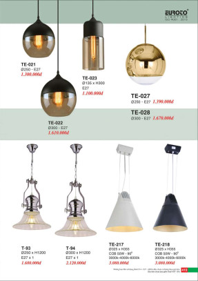 Đèn thả Euroto TE-21, TE-22, TE-23, TE-27, TE-28, TE-93, TE-94, TE-217, TE-218
