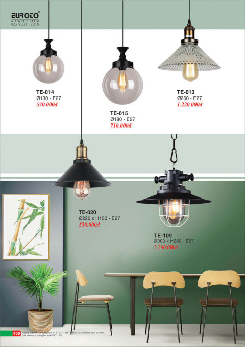 Đèn thả Euroto TE-013, TE-014, TE-015, TE-020, TE-109