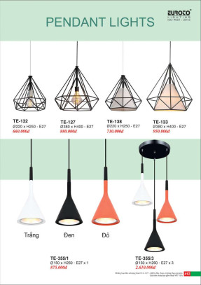 Đèn thả Euroto TE-127, TE-132, TE-133, TE-138, TE-355/1, TE-355/3