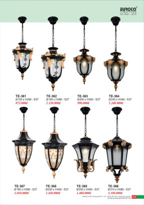 Đèn thả Euroto TE-361, TE-362, TE-363, TE-364, TE-365, TE-366, TE-367, TE-368