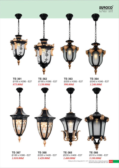 Đèn thả Euroto TE-361, TE-362, TE-363, TE-364, TE-365, TE-366, TE-367, TE-368