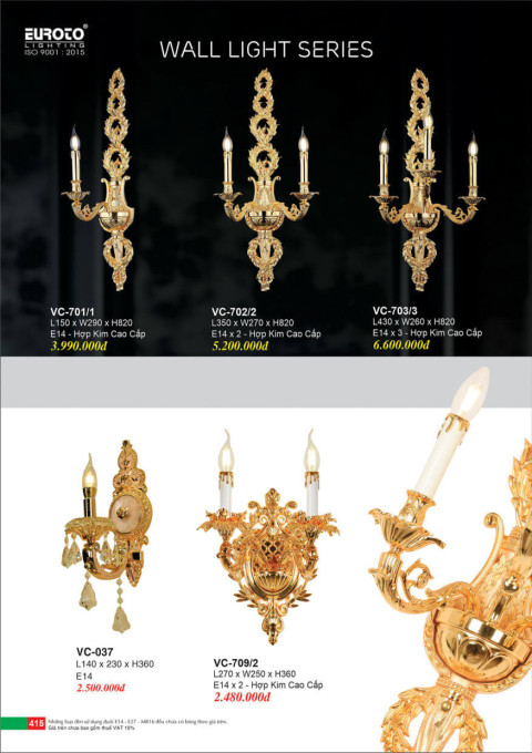 Đèn vách Euroto VC-701/1, VC-702/2, VC-703/3, , VC-037, , VC-709/2