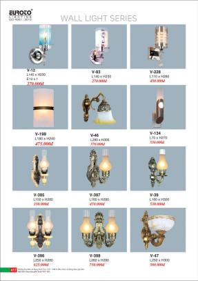 Đèn vách Euroto V-12, V-93, V-228, V-199, V-46, V-134, V-395, V-397, V-39, V-396, V-398, V-47
