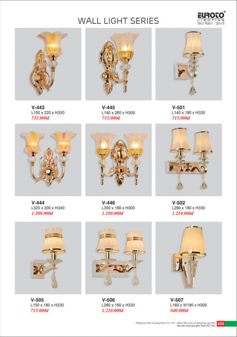 Đèn vách Euroto V-443, V-444, V-445, V-446, V-501, V-502, V-505, V-506, V-507