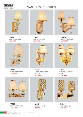 Đèn vách Euroto V-421, V-423, V-424, V-503, V-504, V-591, V-592, V-463, V-464