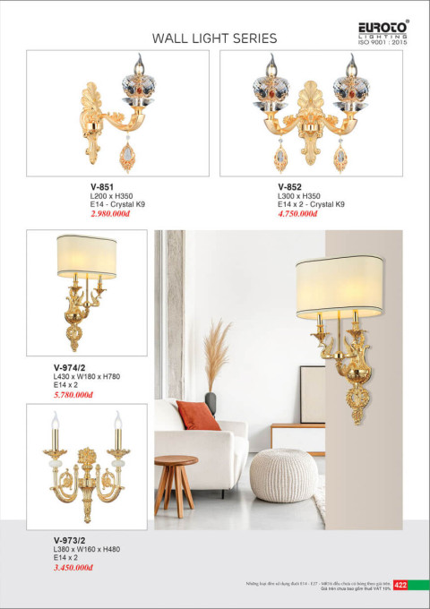 Đèn vách Euroto V-851, V-852, V-973/2, V-974/2