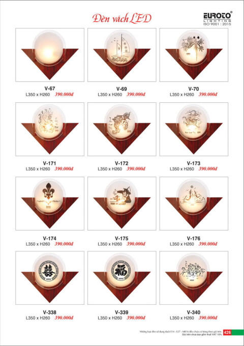 Đèn vách Euroto V-67, V-69, V-70, V-171, V-172, V-173, V-174, V-175, V-176, V-338, V-339, V-340