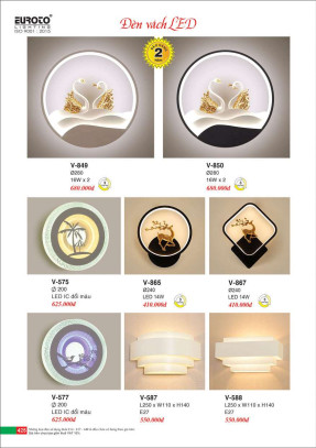 Đèn vách Euroto V-849, V-850, V-575, V-577, V-865, V-867, V-587, V-588