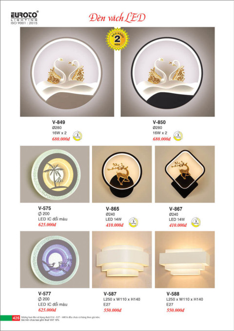 Đèn vách Euroto V-849, V-850, V-575, V-577, V-865, V-867, V-587, V-588