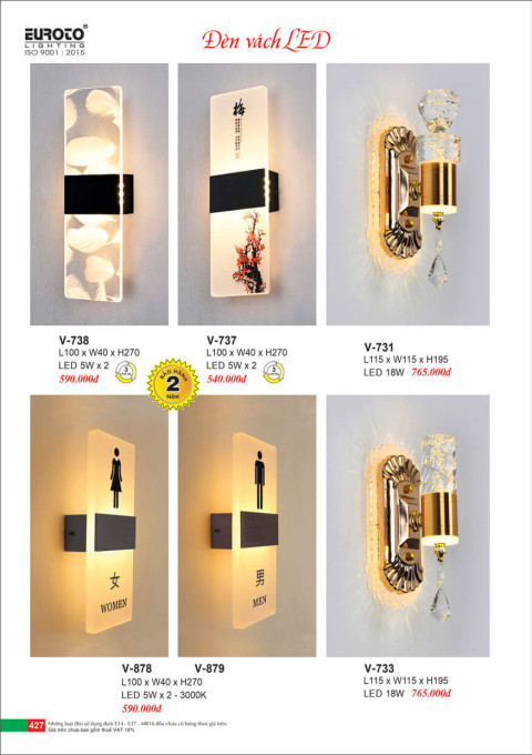 Đèn vách Euroto V-731, V-733, V-737, V-738, V-878, V-879