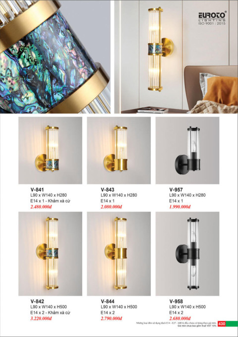 Đèn vách Euroto V-841, V-842, V-843, V-844, V-957, V-758