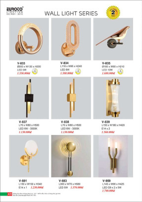 Đèn vách Euroto V-833, V-834, V-835, V-837, V-838, V-839, V-881, V-883, V-959