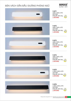 Đèn vách gắn đầu giường phòng ngủ Euroto V-871, V-872, V-873, V-874, V-875, V-876
