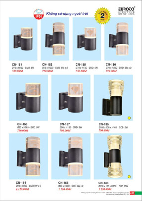 Đèn vách Euroto CN-151, CN-152, CN-153, CN-154, CN-155, CN-156, CN-157, CN-158, CN-135, CN-136