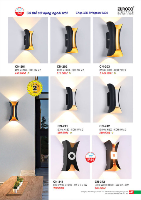 Đèn vách Euroto CN-201, CN-202, CN-203, CN-241, CN-242, CN-341, CN-342