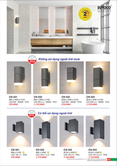 Đèn vách Euroto CN-331, CN-332, CN-333, CN-334, CN-351, CN-352, CN-353, CN-354