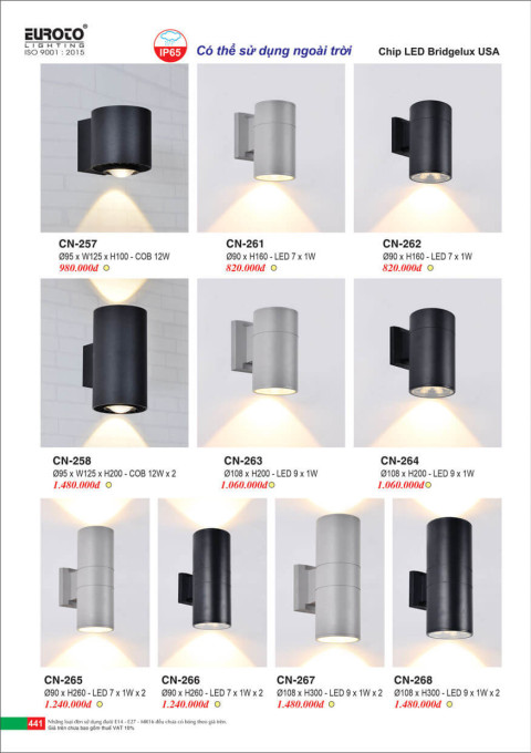 Đèn vách Euroto CN-257, CN-258, CN-261, CN-262, CN-263, CN-264, CN-265, CN-266, CN-267, CN-268