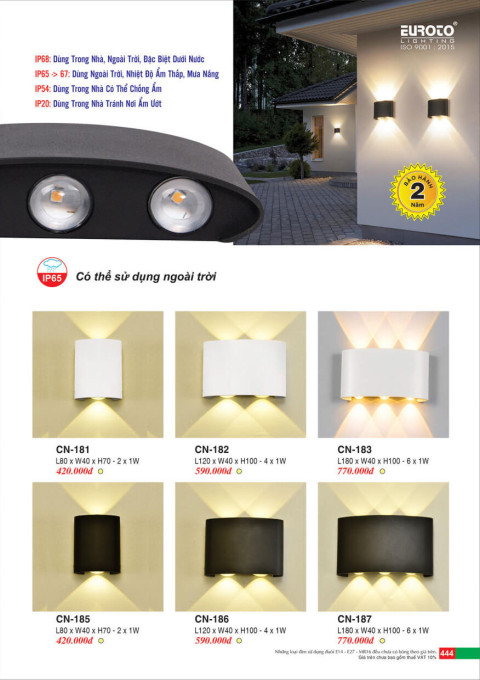 Đèn vách Euroto CN-281, CN-282, CN-283, CN-285, CN-286, CN-287