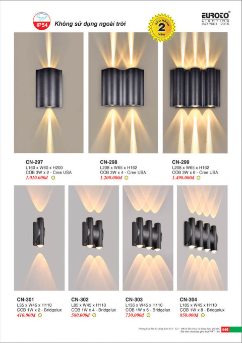 Đèn vách Euroto CN-297, CN-298, CN-299, CN-301, CN-302, CN-303, CN-304