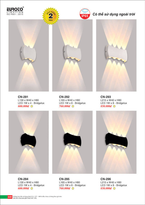 Đèn vách Euroto CN-291, CN-292, CN-293, CN-294, CN-295, CN-296