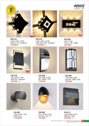 Đèn vách Euroto CN-315, CN-316, CN-318, CN-339, CN-340, CN-359, CN-360, CN-331, CN-409