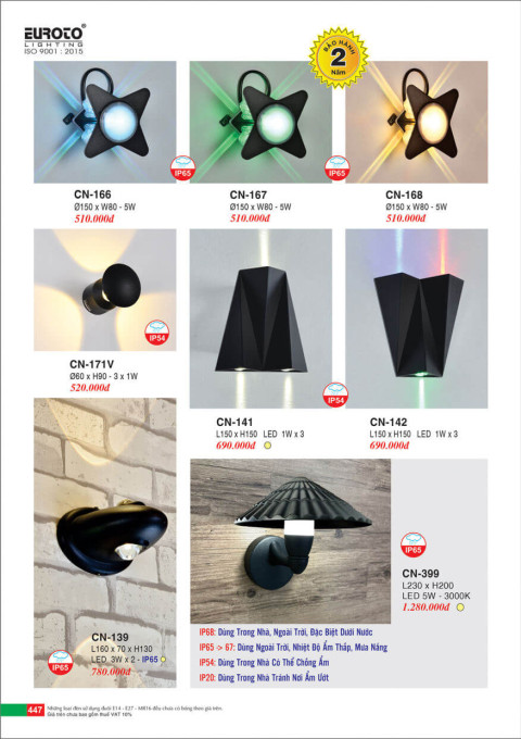 Đèn vách Euroto CN-166, CN-167, CN-168, CN-141, CN-142, CN-399, CN-139, CN-171V