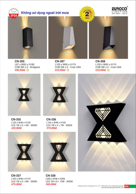 Đèn vách Euroto CN-305, CN-307, CN-308, CN-335, CN-336, CN-337, CN-338
