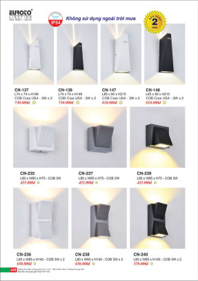 Đèn vách Euroto CN-137, CN-138, CN-147, CN-148, CN-235, CN-236, CN-237, CN-238, CN-239, CN-240