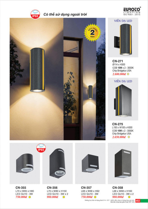 Đèn vách Euroto CN-271, CN-275, CN-355, CN-356, CN-357, CN-358