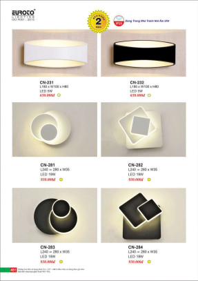 Đèn vách Euroto CN-231, CN-232, CN-281, CN-282, CN-283, CN-284