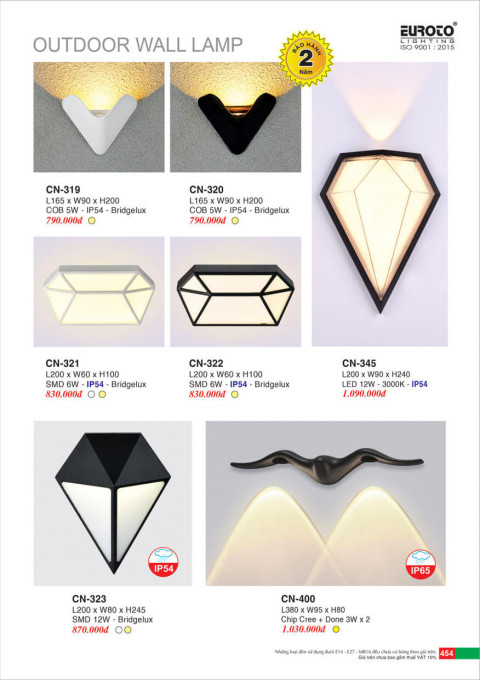 Đèn vách Euroto CN-319, CN-320, CN-321, CN-322, CN-323, CN-345, CN-400