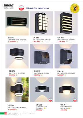 Đèn vách Euroto CN-247, CN-248, CN-249, CN-251, CN-252, CN-253, CN-254, CN-363, CN-364