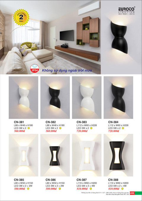 Đèn vách Euroto CN-381, CN-382, CN-383, CN-384, CN-385, CN-386, CN-387, CN-388