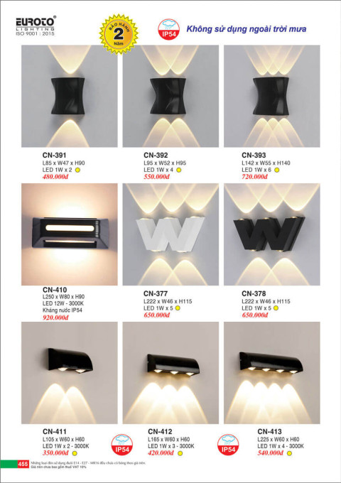 Đèn vách Euroto CN-391, CN-392, CN-393, CN-410, CN-411, CN-412, CN-413, CN-377, CN-378