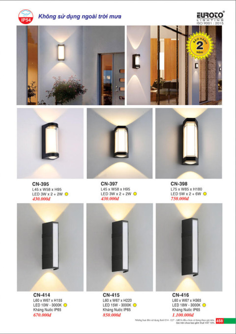Đèn vách Euroto CN-395, CN-397, CN-398, CN-414, CN-415, CN-416