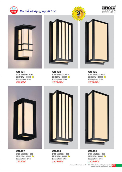 Đèn vách Euroto CN-421, CN-422, CN-423, CN-424, CN-425, CN-426
