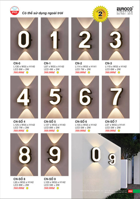 Đèn vách Euroto số 0-9 CN-0, CN-1, CN-2, CN-3, CN-SỐ 4, CN-SỐ 5, CN-SỐ 6, CN-SỐ 7, CN-SỐ 8, CN-SỐ 9