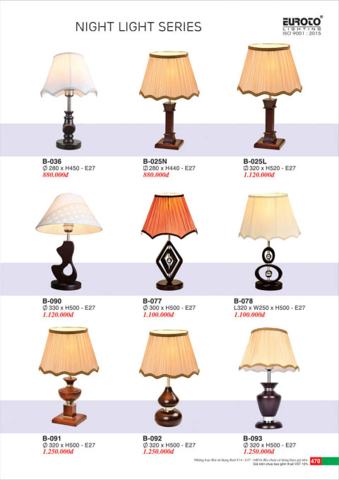 Đèn bàn Euroto B-036, B-025N, B-025L, B-090, B-077, B-078, B-091, B-092, B-093