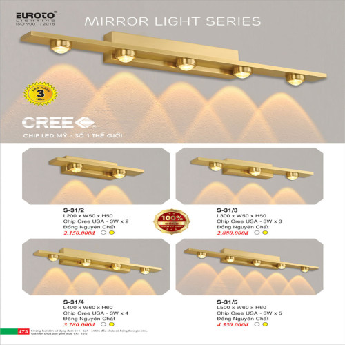 Đèn soi gương đồng nguyên chất Euroto S-31/2, S-31/3, S-31/4, S-31/5