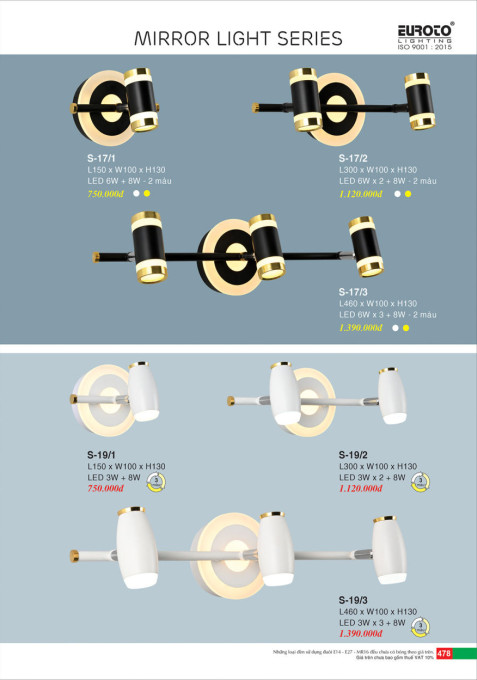 Đèn soi gương Euroto S-17/1, S-17/2, S-17/3, S-19/1, S-19/2, S-19/3