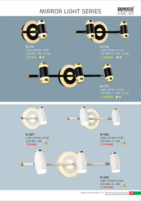 Đèn soi gương Euroto S-17/1, S-17/2, S-17/3, S-19/1, S-19/2, S-19/3